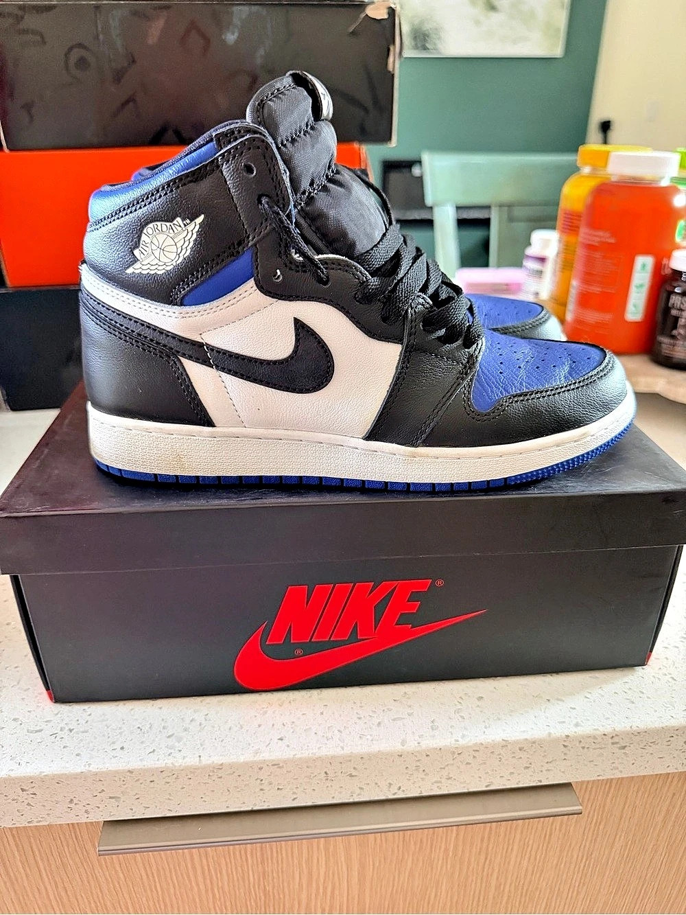 Nike Air Jordan 1 Retro High OG GS 'Royal Toe' Black & Blue US 6y= 7.5 W